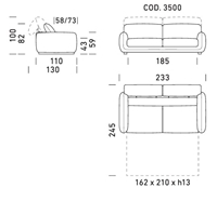 3 POSTI MAXI - L233xP110xH82cm - MAT L162xP210xH13cm