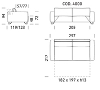 4 POSTI - L257xP119xH94cm - MAT L182xP197xH13cm